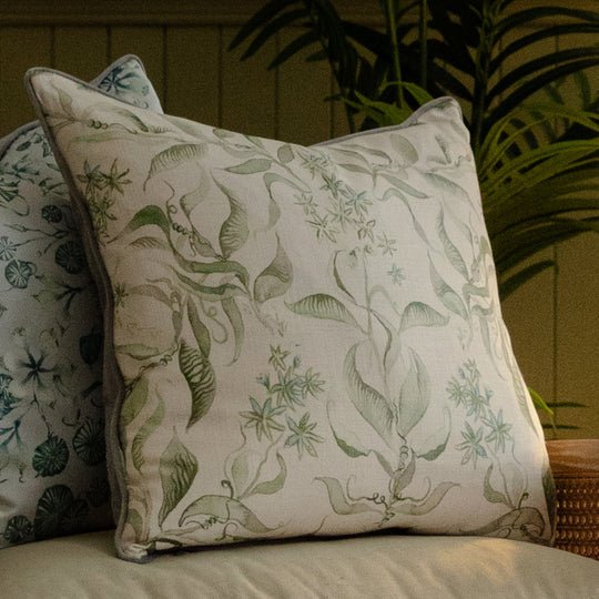 Hettie Printed Piped Cushion 50x50 Vine - Abbey Furniture - Home & Interiors
