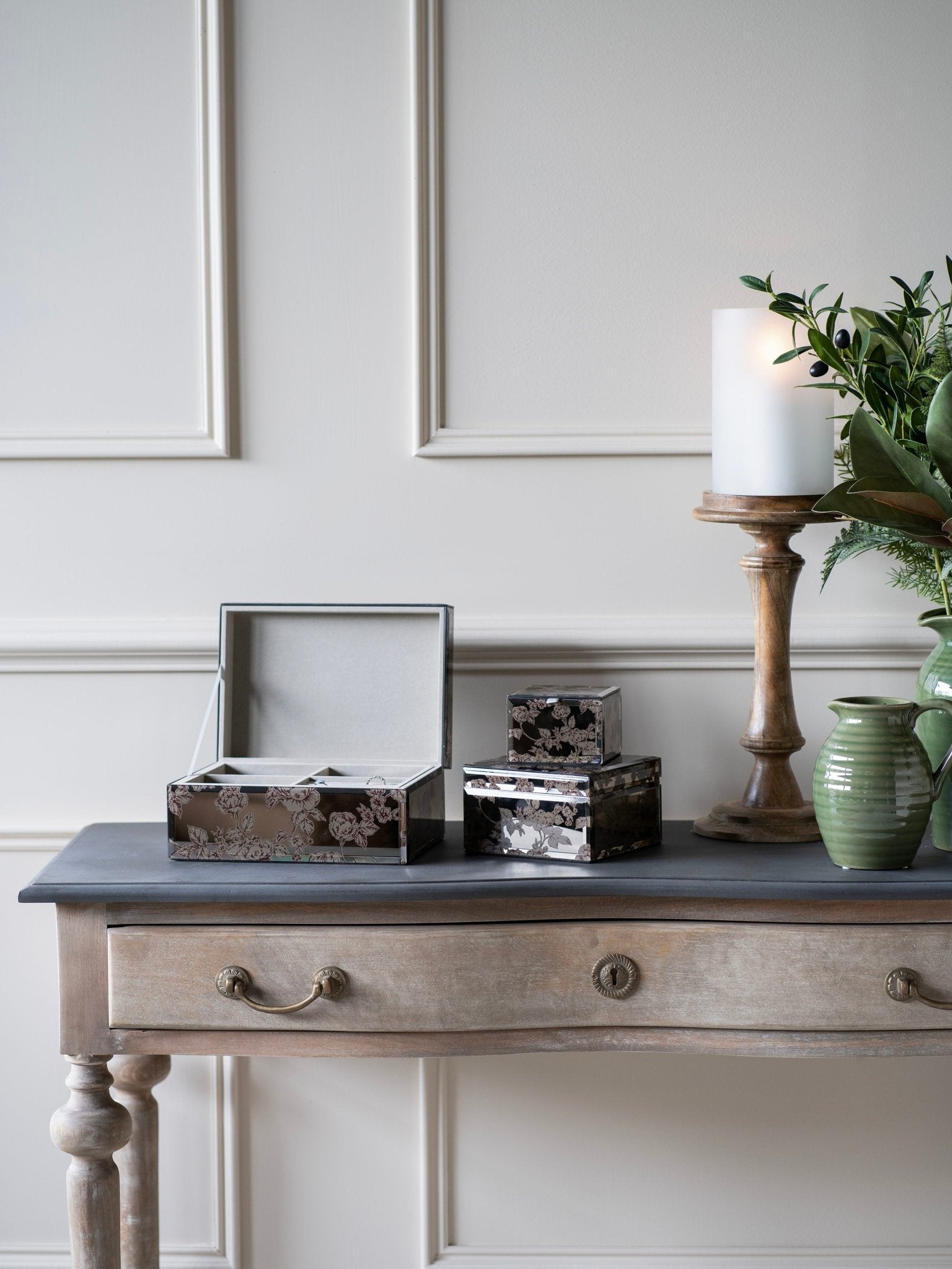 Laura Ashley Truffle Pollington Roses Small Mirrored Jewellery Box - Abbey Furniture - Home & Interiors