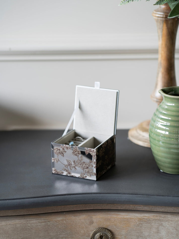 Laura Ashley Truffle Pollington Roses Small Mirrored Jewellery Box - Abbey Furniture - Home & Interiors