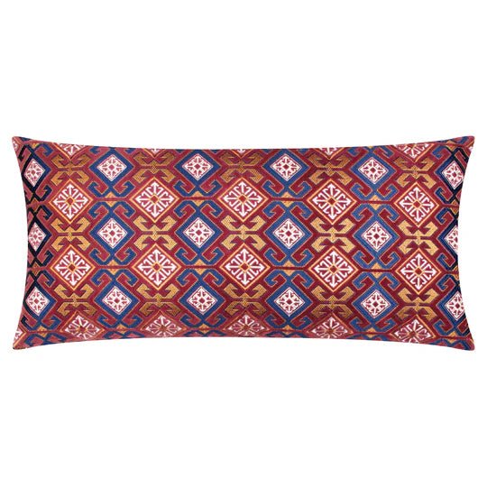Laurel Embroidered Velvet Cushion Ruby/Gold 30x60 - Abbey Furniture - Home & Interiors