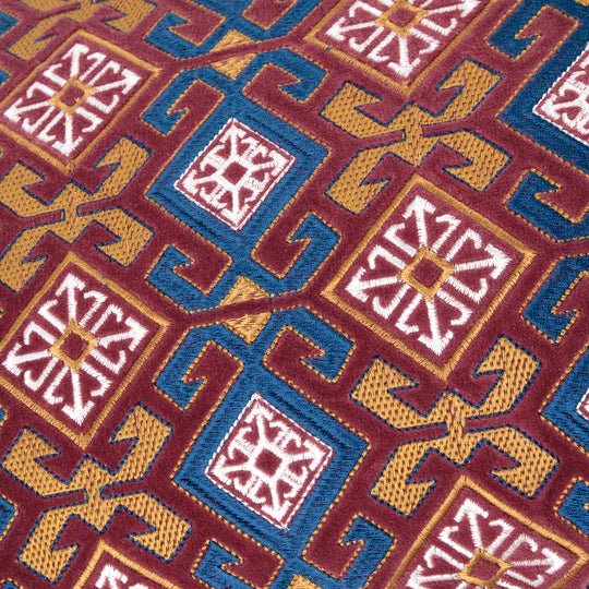 Laurel Embroidered Velvet Cushion Ruby/Gold 30x60 - Abbey Furniture - Home & Interiors