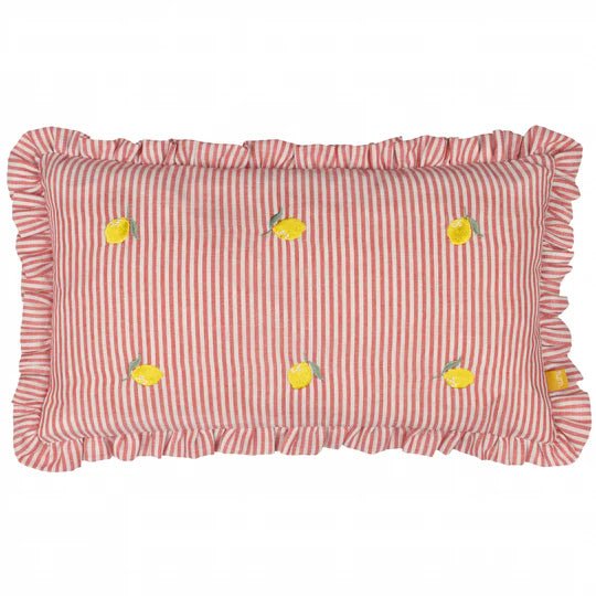Les Fruties Embroidered Ruffle Cushion Lemons 30 x 50 - Abbey Furniture - Home & Interiors