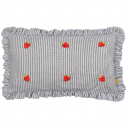 Les Fruties Embroidered Ruffle Cushion Strawberry 30 x 50 - Abbey Furniture - Home & Interiors