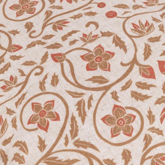 Linen Filigree Printed Ruffle Cushion Linen/Ochre 50x50 - Abbey Furniture - Home & Interiors