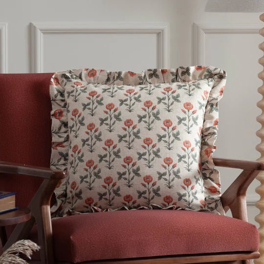 Linen Renee Printed Ruffle Cushion Multi 50x50 - Abbey Furniture - Home & Interiors