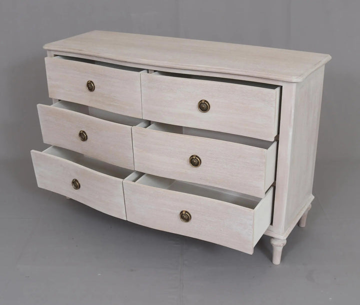 Luna 6 Drawer Chest White Wash - Abbey Furniture - Home & Interiors