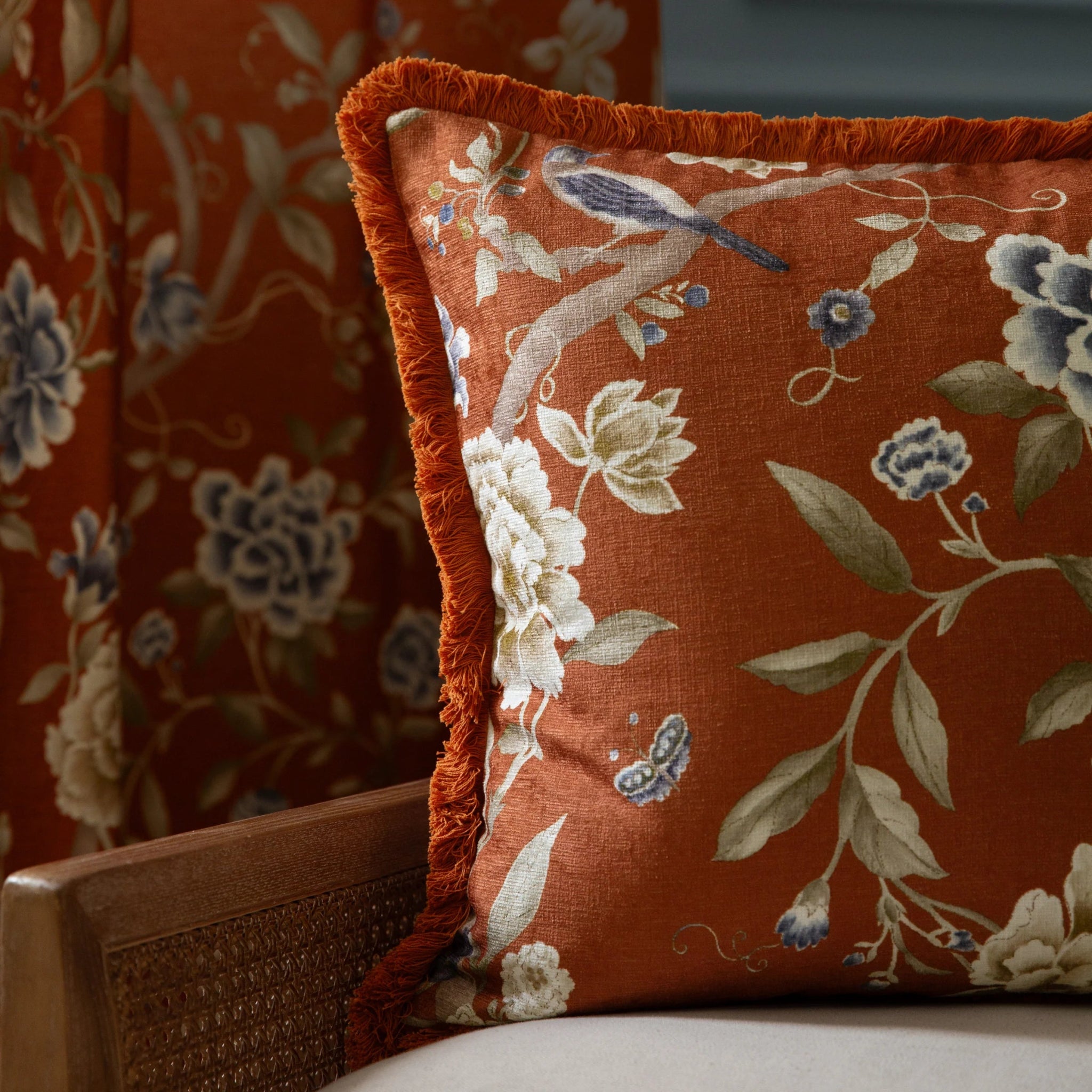 Porcelain Garden Chenille Cushion Rust 50 x 50 - Abbey Furniture - Home & Interiors