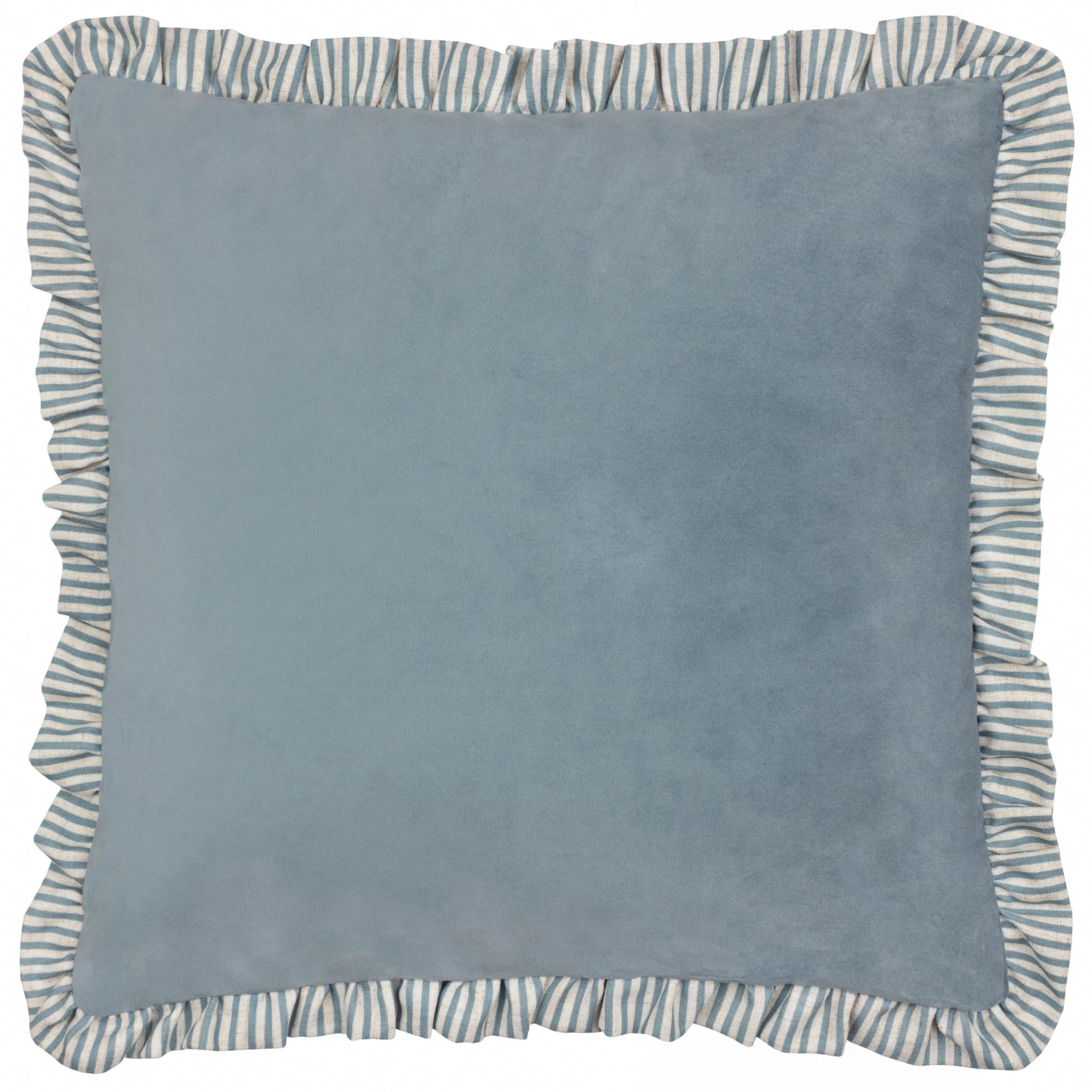 Solene Ruffle Matte Velvet Cushion Blue 45x45 - Abbey Furniture - Home & Interiors