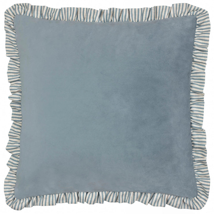 Solene Ruffle Matte Velvet Cushion Blue 45x45 - Abbey Furniture - Home & Interiors