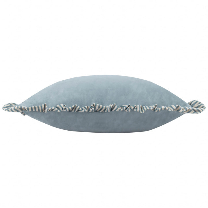 Solene Ruffle Matte Velvet Cushion Blue 45x45 - Abbey Furniture - Home & Interiors