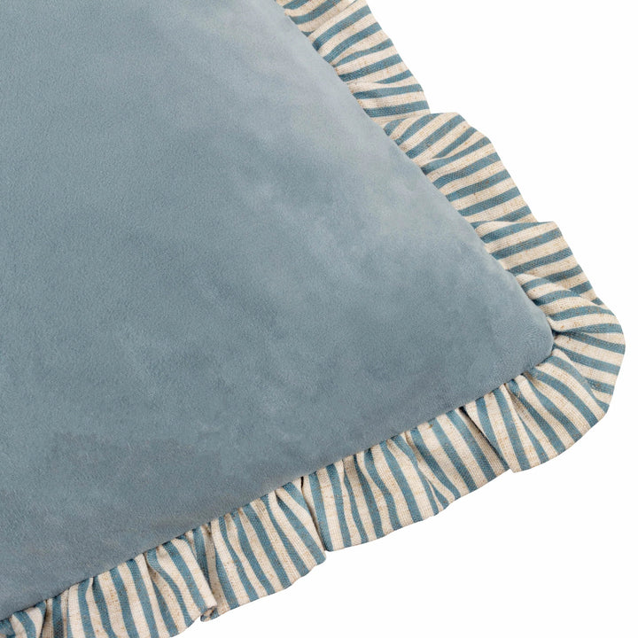 Solene Ruffle Matte Velvet Cushion Blue 45x45 - Abbey Furniture - Home & Interiors