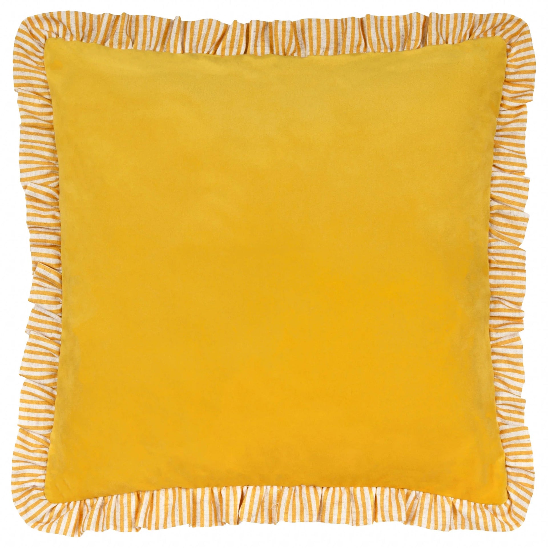 Solene Ruffle Matte Velvet Cushion Yellow 45x45 - Abbey Furniture - Home & Interiors