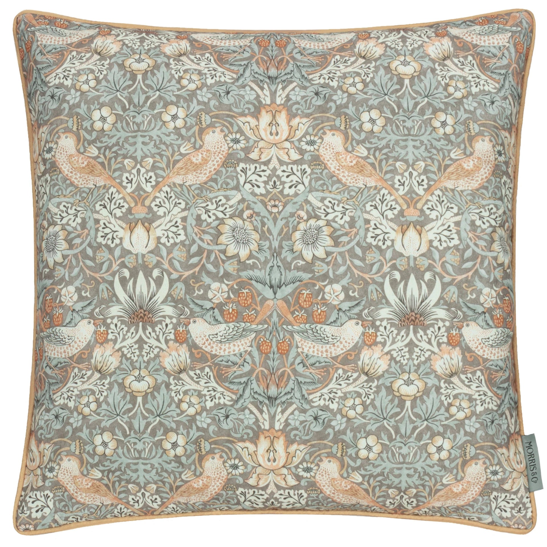 Strawberry Thief Piped Outdoor Cushion Biscuit 50x50 - Abbey Furniture - Home & Interiors