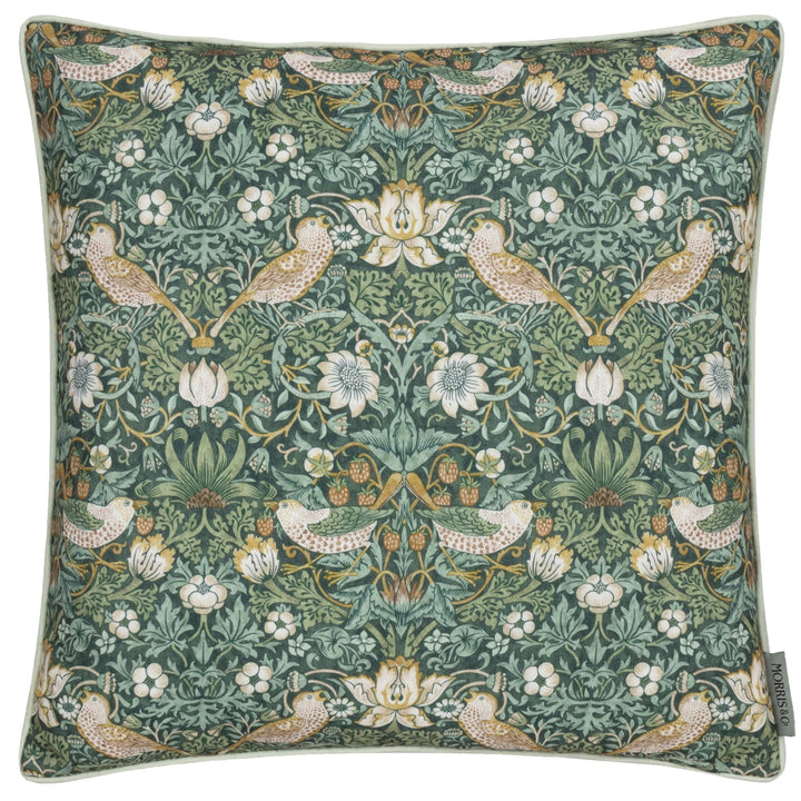 Strawberry Thief Piped Outdoor Cushion Forest Green 50x50 - Abbey Furniture - Home & Interiors