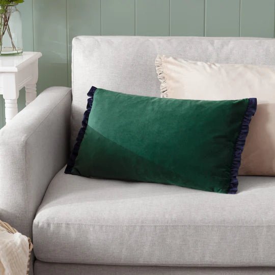 Tilly Reversible Velvet Cushion Pine/Navy 30x50 - Abbey Furniture - Home & Interiors