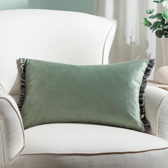 Tilly Reversible Velvet Cushion Sage/Grey 30x50 - Abbey Furniture - Home & Interiors