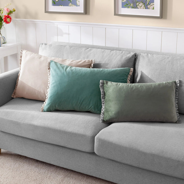 Tilly Velvet Cushion Duck Egg/Pumice 40x60 - Abbey Furniture - Home & Interiors