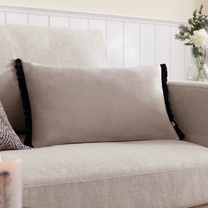 Tilly Velvet Cushion Lace/Black 30x50 - Abbey Furniture - Home & Interiors