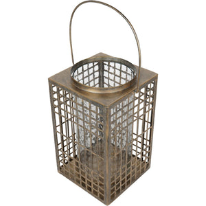Barossa Fretwork Square Lantern in Aged Gold with Glass Flute 33 cm