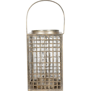 Barossa Fretwork Square Lantern in Aged Gold with Glass Flute 33 cm