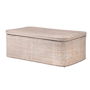 Bermuda White-Wash Rattan Coffee Table Storage Chest with Tray