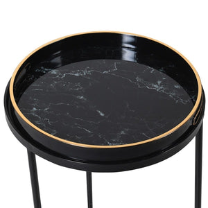 Set of 2 - Black Marble Effect Tray Tables