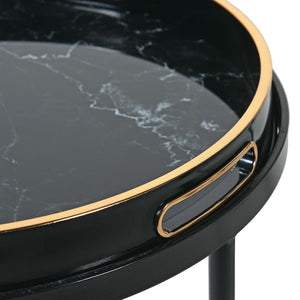 Set of 2 - Black Marble Effect Tray Tables