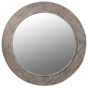 Round Wooden Rim Mirror