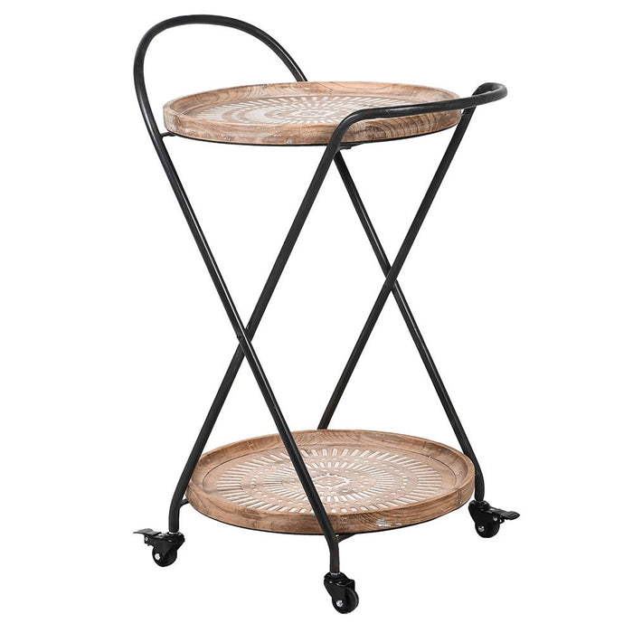 Brown and White Pattern Round 2 Tier Drinks Trolley
