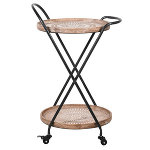 Brown and White Pattern Round 2 Tier Drinks Trolley