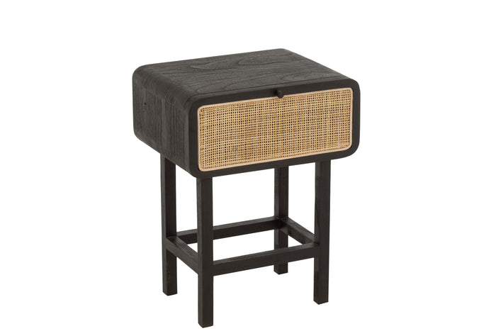 Side Table Molly Exotic Wood/Rattan Black