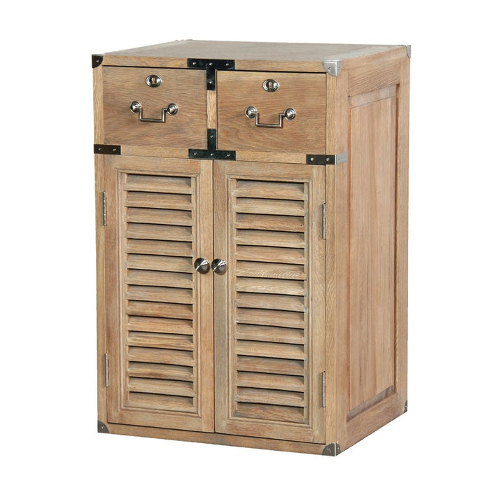 Weathered Oak 2 Drawer Louvered Cabinet