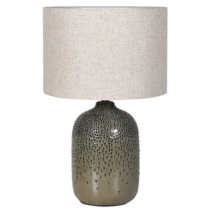 Green Base Table Lamp with Linen Shade
