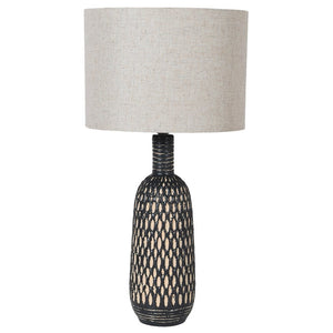 Black and White Ceramic Lamp with Linen Shade