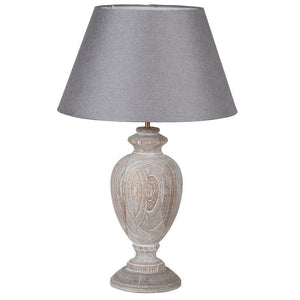 Grey Wash Wooden Lamp with Linen Shade