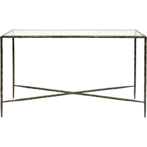 Patterdale Hand Forged Console Table Large 140x35cm Dk Bronze with Glass Top
